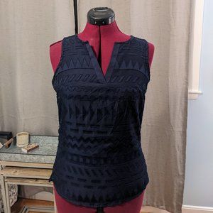 Market & Spruce Ezide Textured Mixed Material Top - Navy/Small